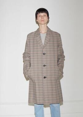“6397” Plaid Trench Coat Grey Buttons Car Coat Jacket Size XS